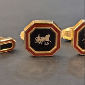 Celine Gold and Black Horse And Carriage Cufflinks